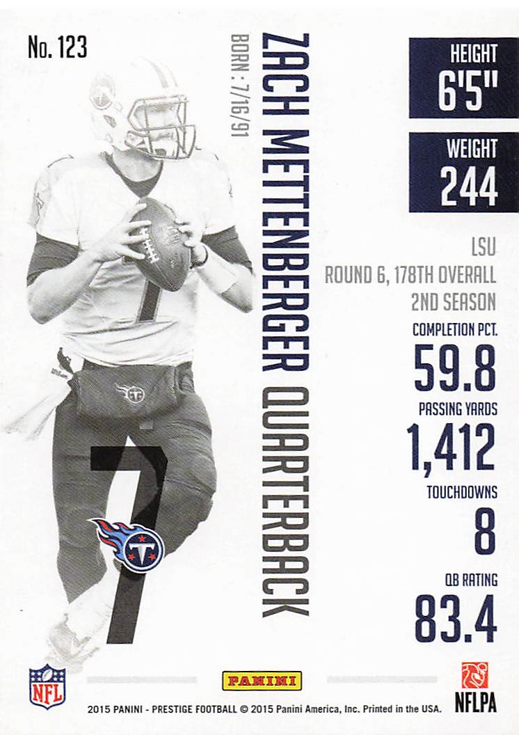 2015 Panini Prestige Football Zach Mettenberger #123