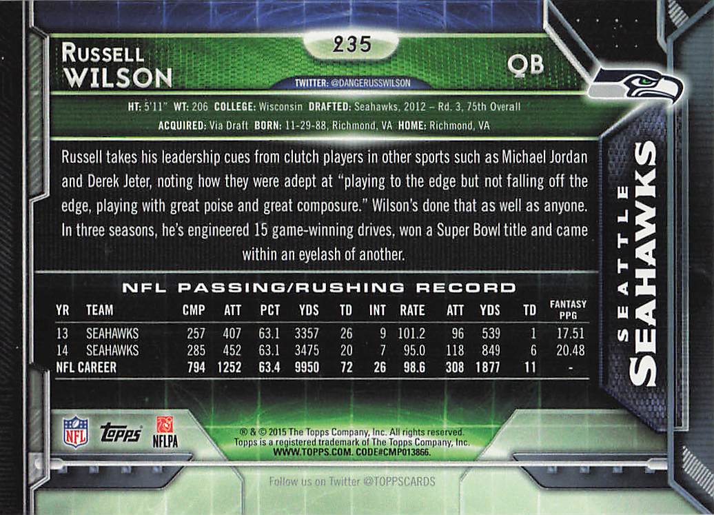 2015 Topps Football Russell Wilson #235