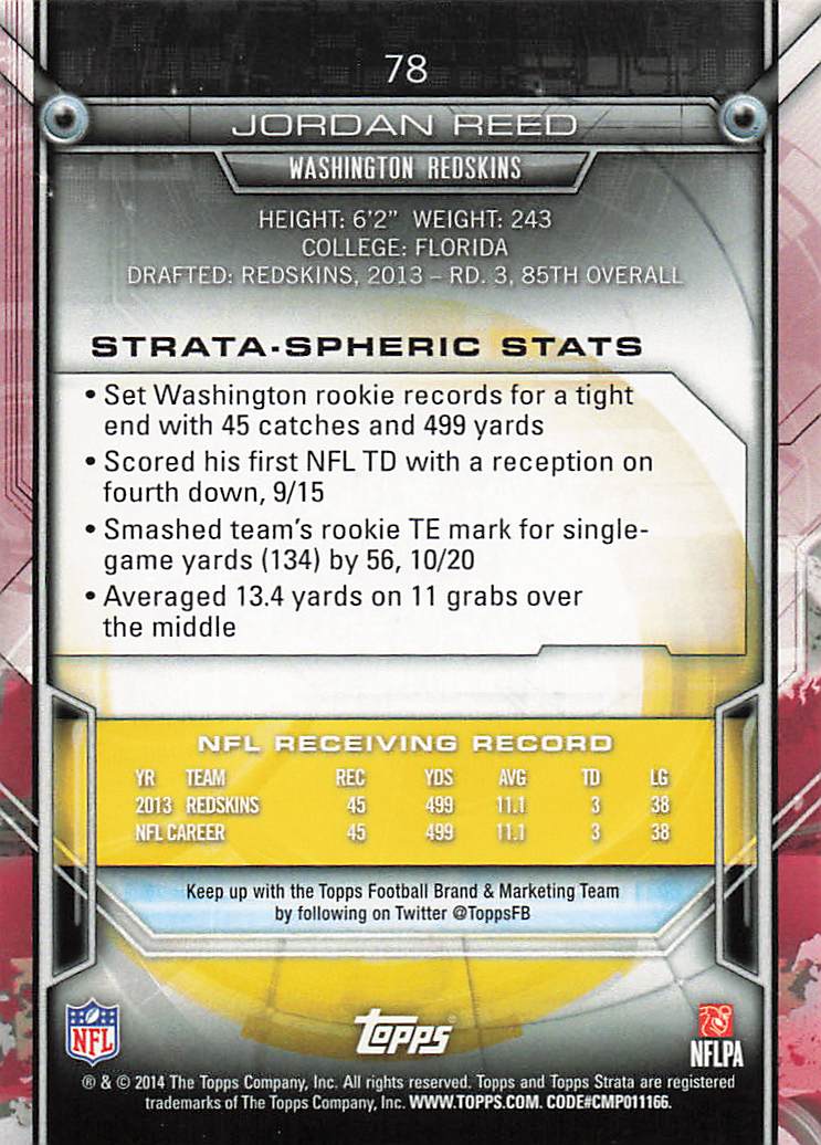 2014 Topps Strata Football Jordan Reed #78