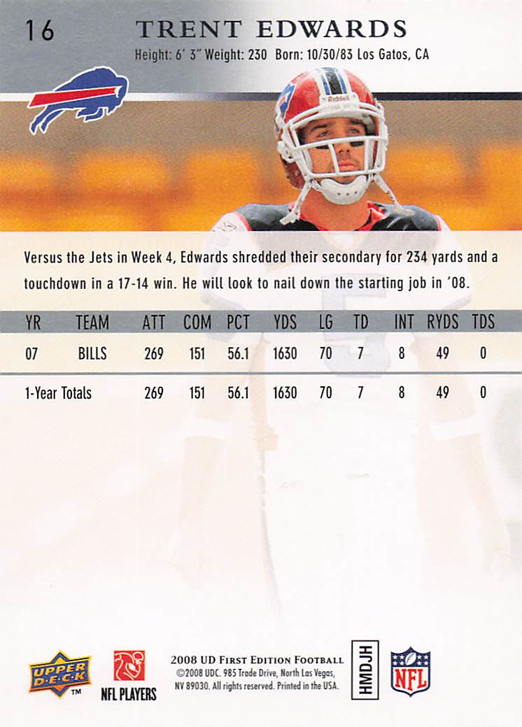 2008 Upper Deck Football Trent Edwards #18