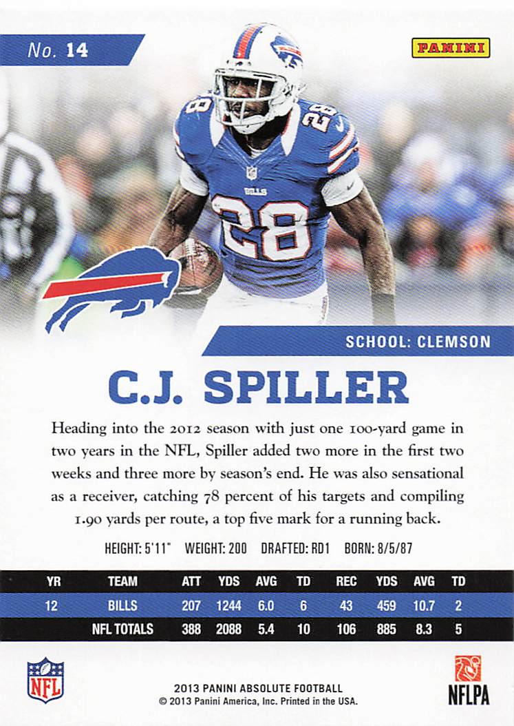 2013 Panini Absolute Football C.J. Spiller #14
