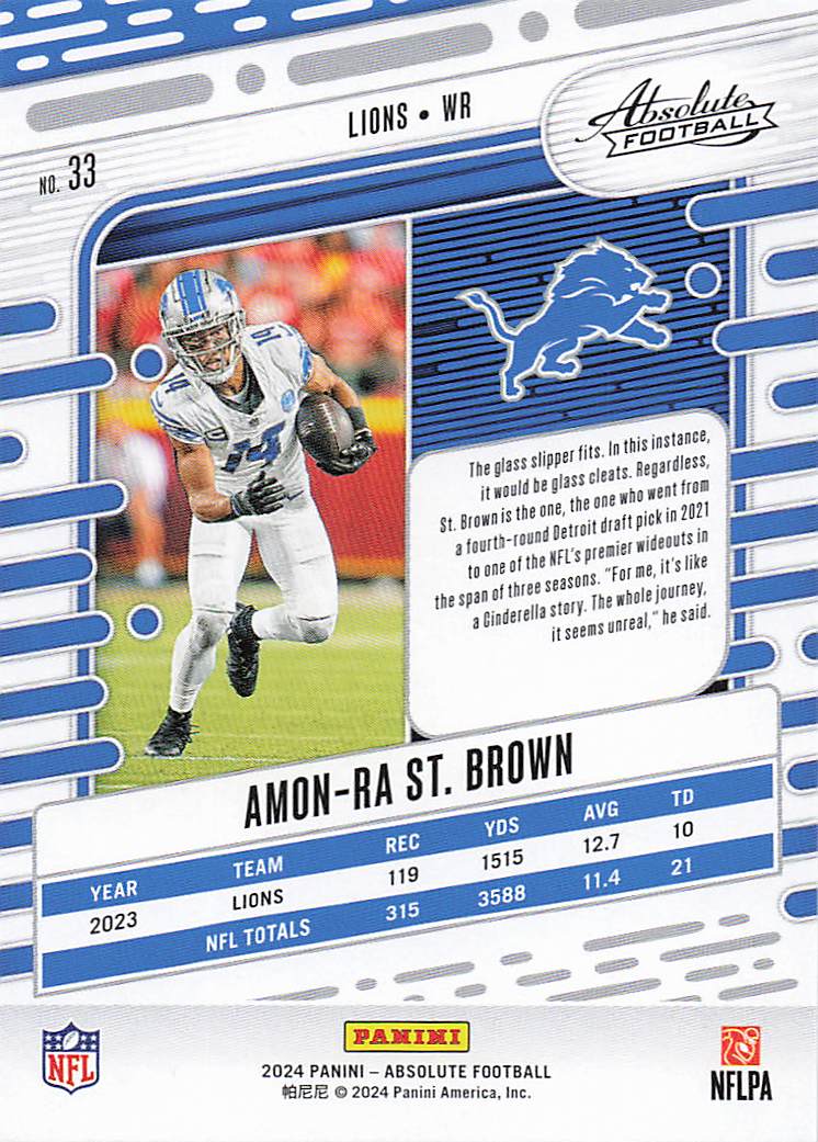 2024 Panini Absolute Football Blue Amon-Ra St. Brown #33