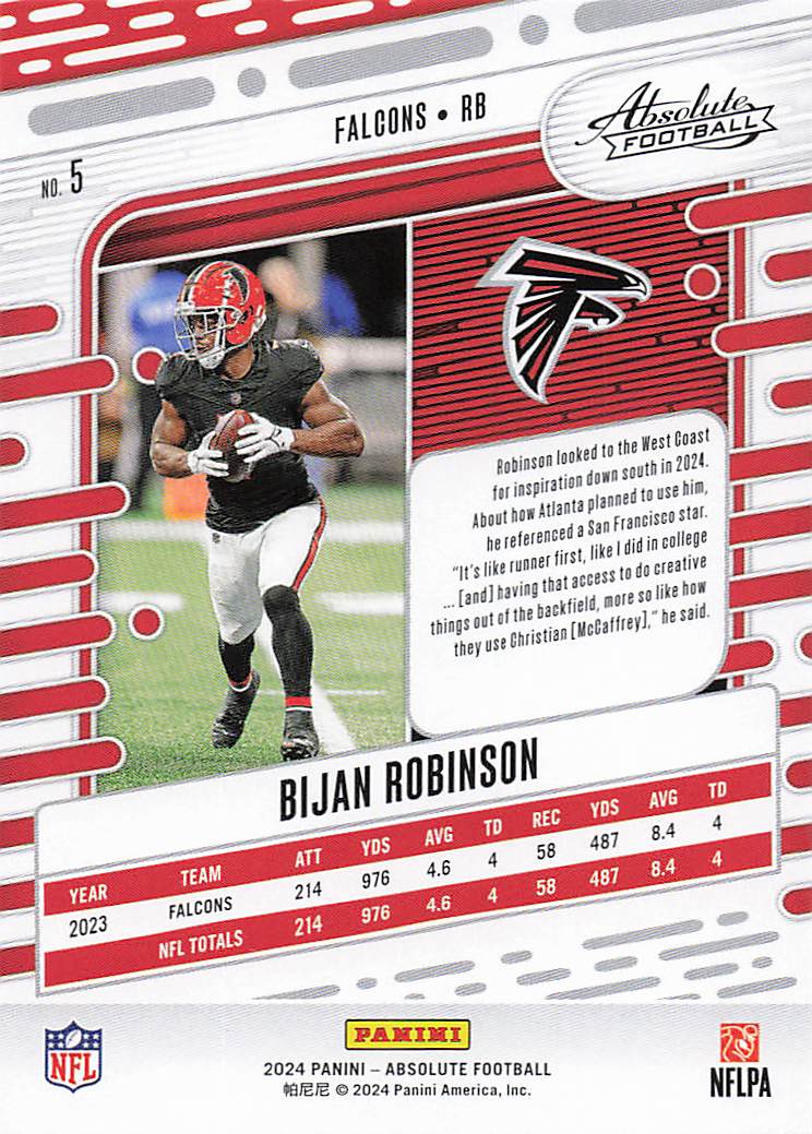 2024 Panini Absolute Football Blue Bijan Robinson #5