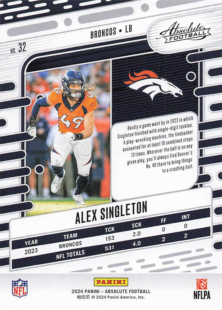 2024 Panini Absolute Football Blue Alex Singleton #32
