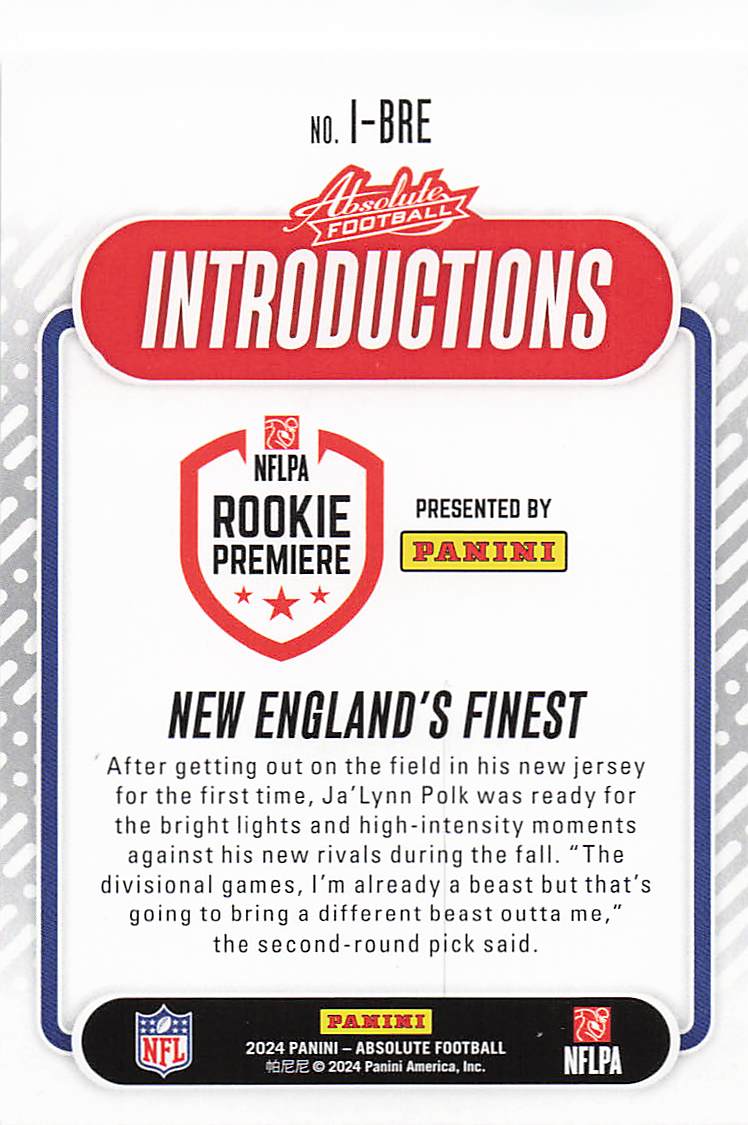 2024 Panini Absolute Football Introductions Ja'Lynn Polk #I-BRE