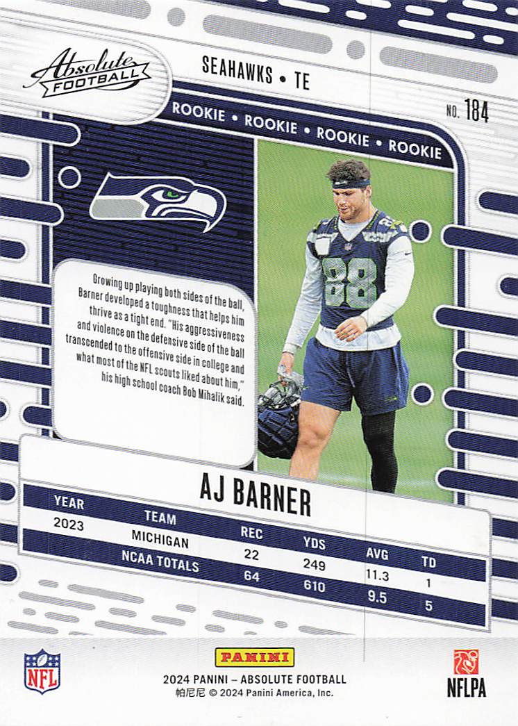 2024 Panini Absolute Football Red Squares 186/499 AJ Barner #184