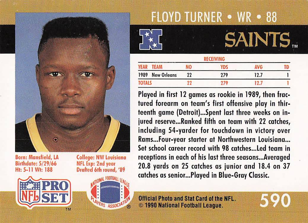 1990 Pro Set Football Floyd Turner #590 Rookie