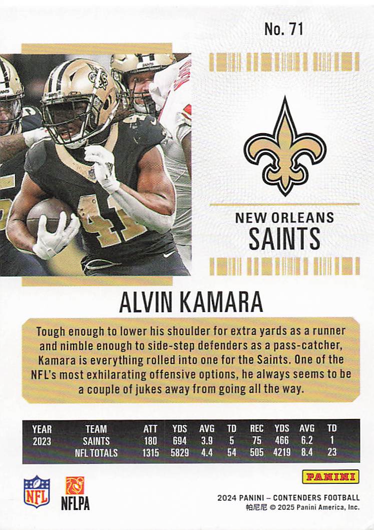 2024 Panini Contenders Football Alvin Kamara #71