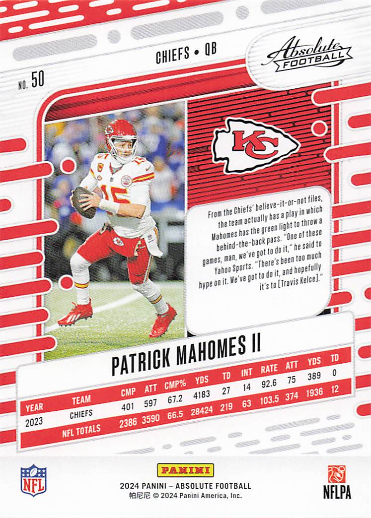 2024 Panini Absolute Football Retail Patrick Mahomes II #50