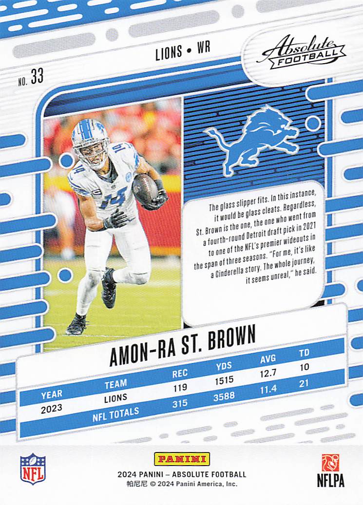 2024 Panini Absolute Football Retail Amon-Ra St. Brown #33