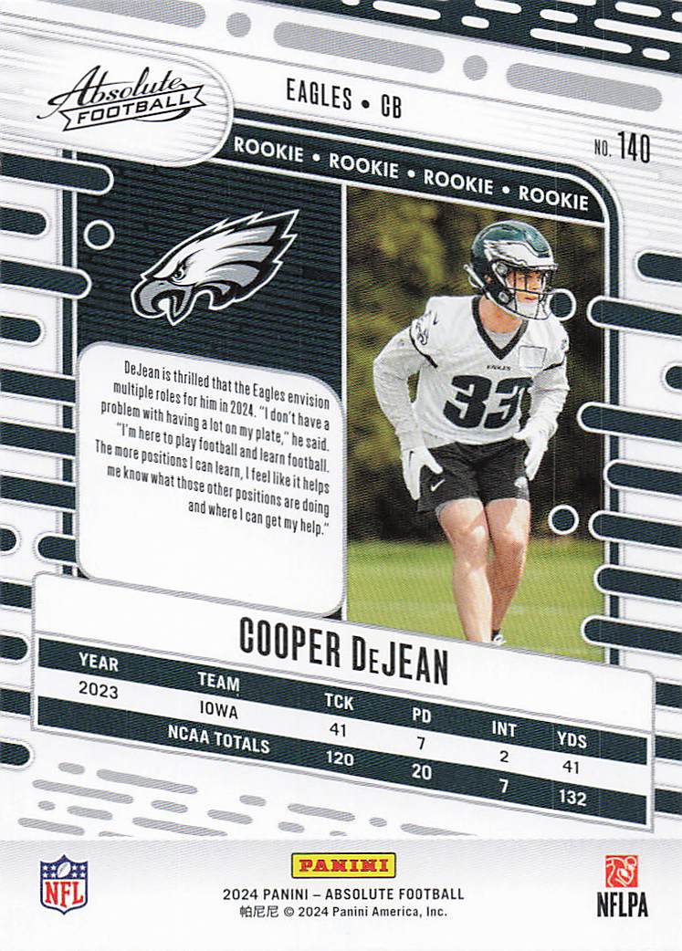 2024 Panini Absolute Football Retail Cooper DeJean #140 Rookie