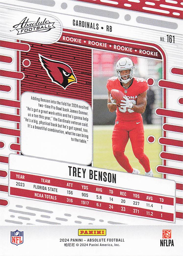 2024 Panini Absolute Football Retail Trey Benson #161 Rookie