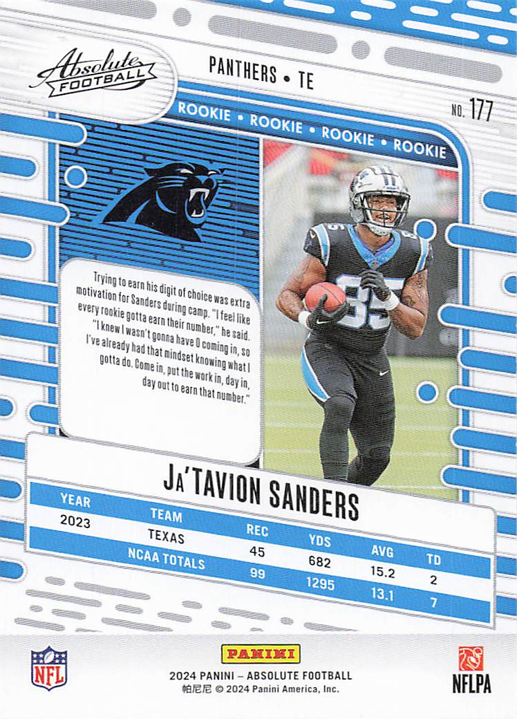 2024 Panini Absolute Football Retail Ja'Tavion Sanders #177 Rookie