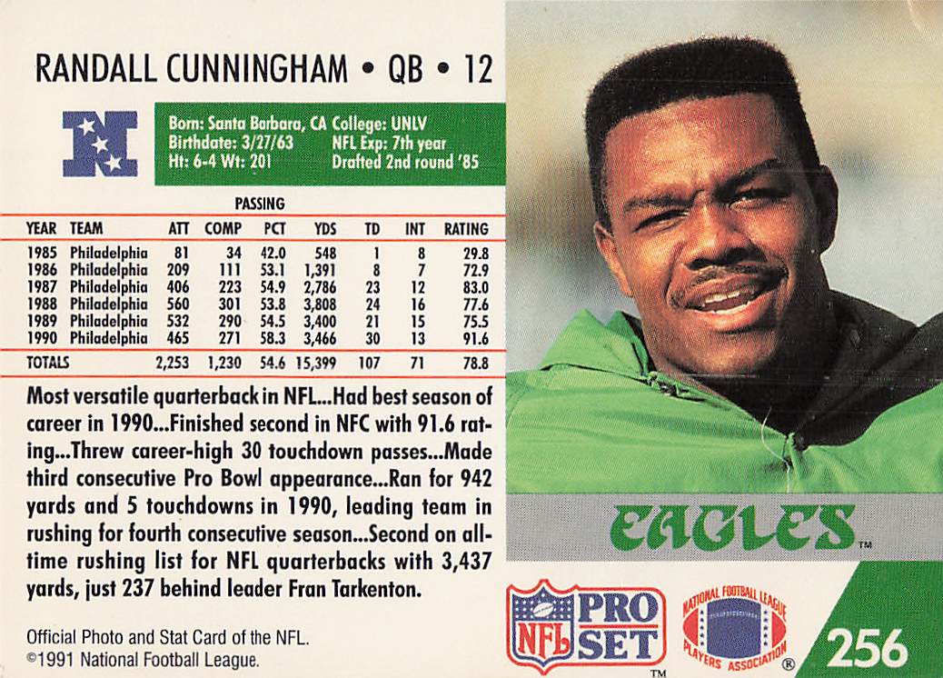 1991 Pro Set Football Randall Cunningham #256