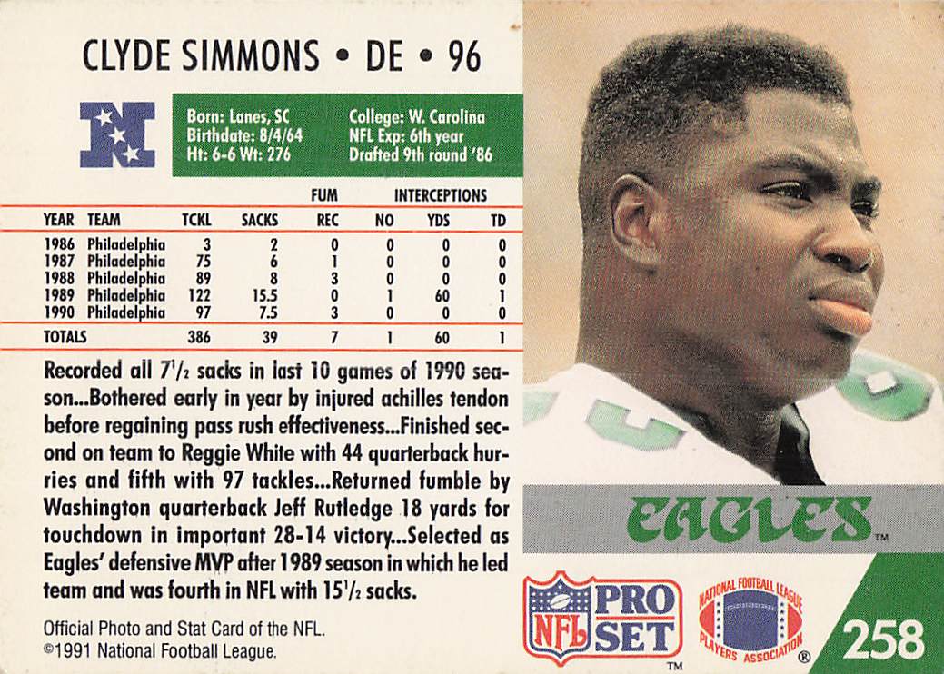 1991 Pro Set Football Clyde Simmons #258