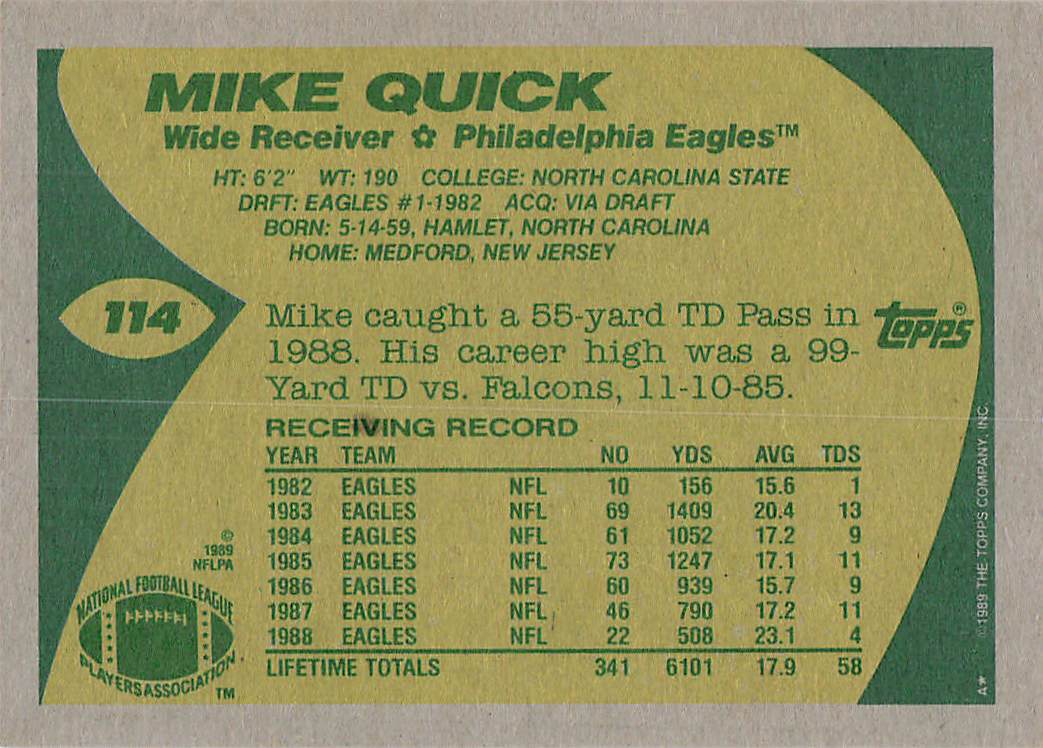 1989 Topps Football Mike Quick #114