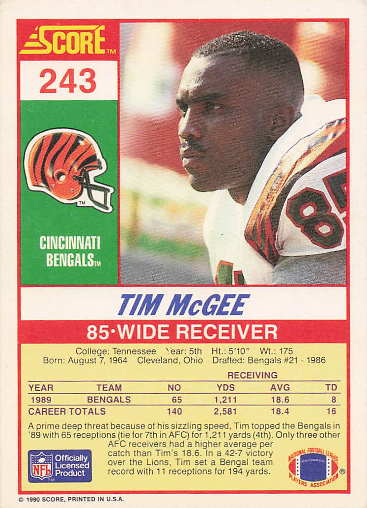 1990 Score Football Tim McGee #243