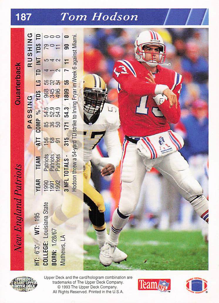 1993 Upper Deck Football Tom Hodson #187