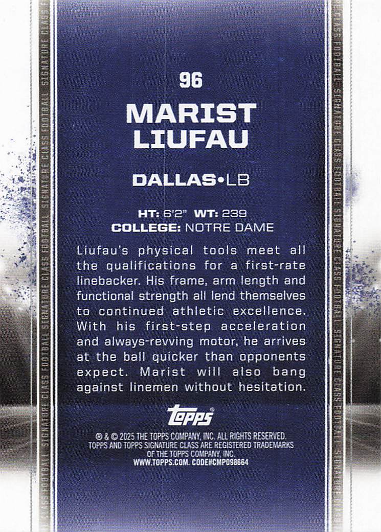 2024 Topps Signature Class Football Marist Liufau #96 Rookie
