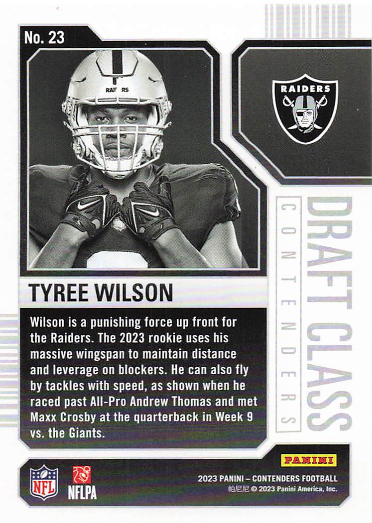 2023 Panini Contenders Football Draft Class Contenders Tyree Wilson #23