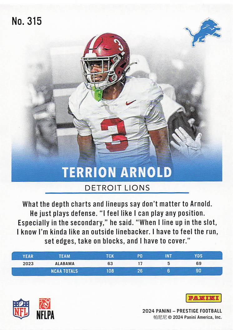 2024 Panini Prestige Football Diamond Xtra Points Terrion Arnold #315 Rookie