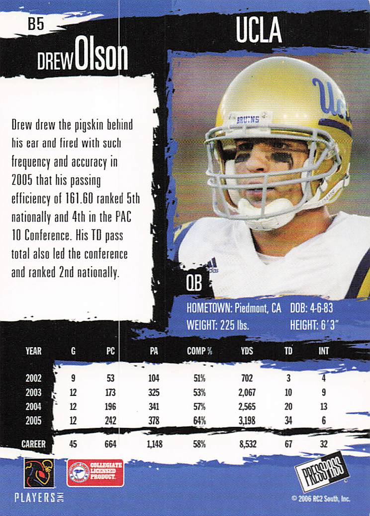 2006 Press Pass Football Blue Drew Olson #B5