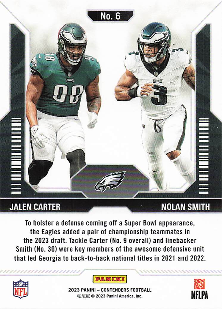 2023 Panini Contenders Football Round Numbers Jalen Carter / Nolan Smith #6
