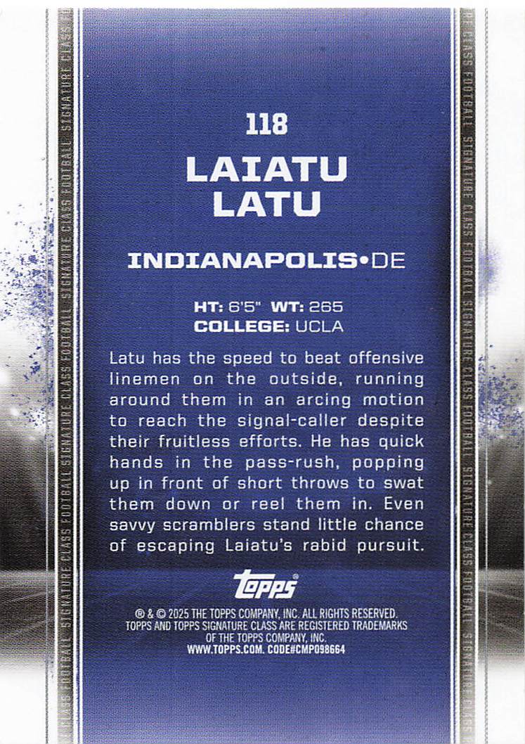 2024 Topps Signature Class Football Laiatu Latu #118 Rookie