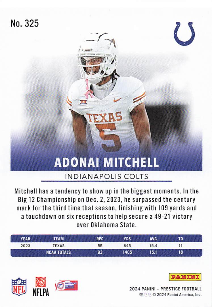2024 Panini Prestige Football Adonai Mitchell #325 Rookie