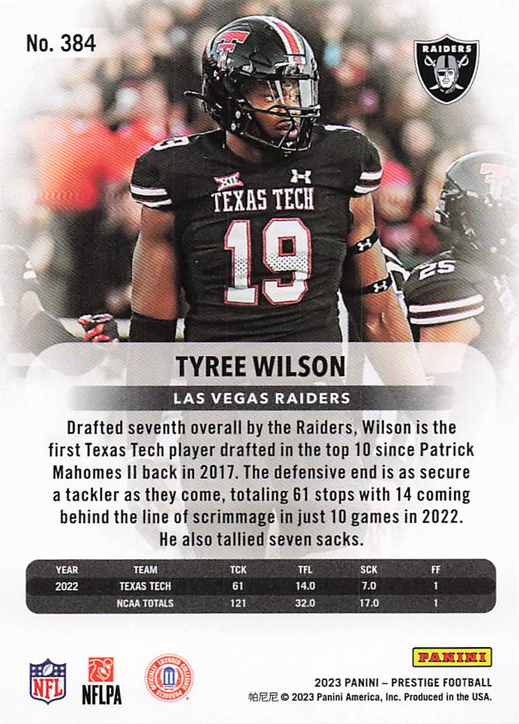 2023 Panini Prestige Football Tyree Wilson #384 Rookie