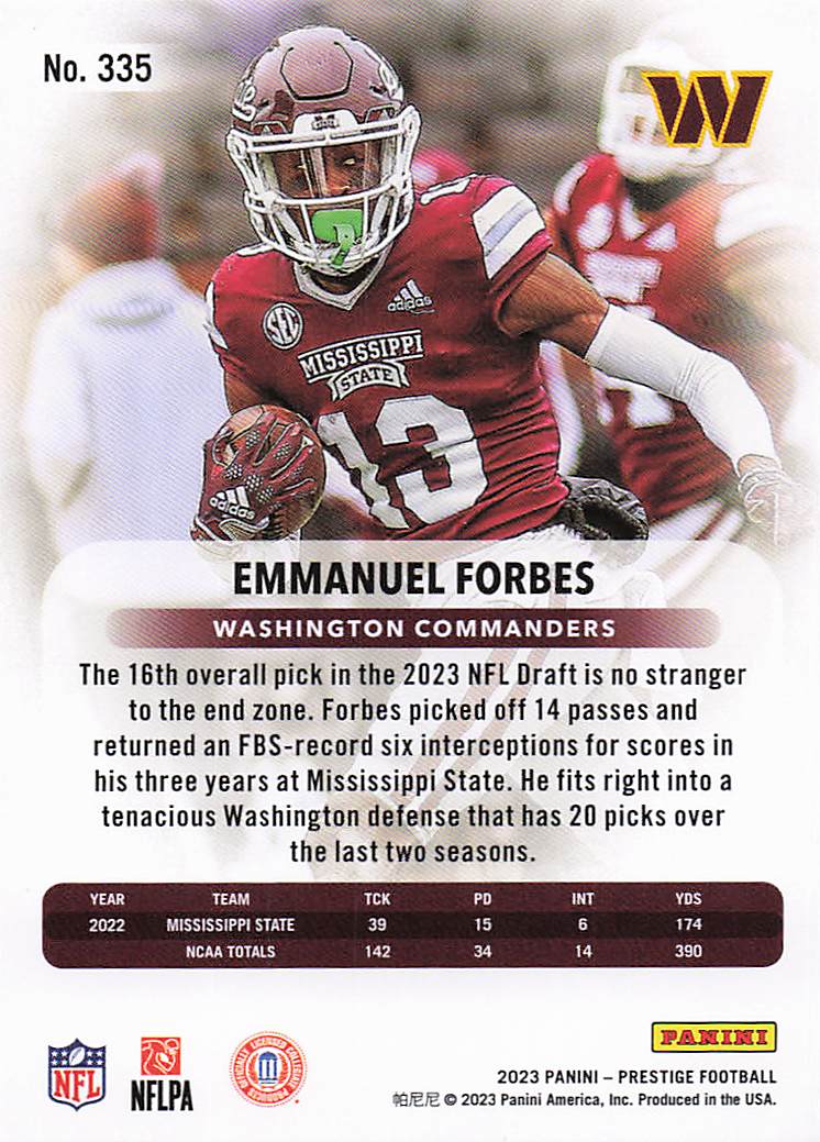 2023 Panini Prestige Football Emmanuel Forbes #335 Rookie