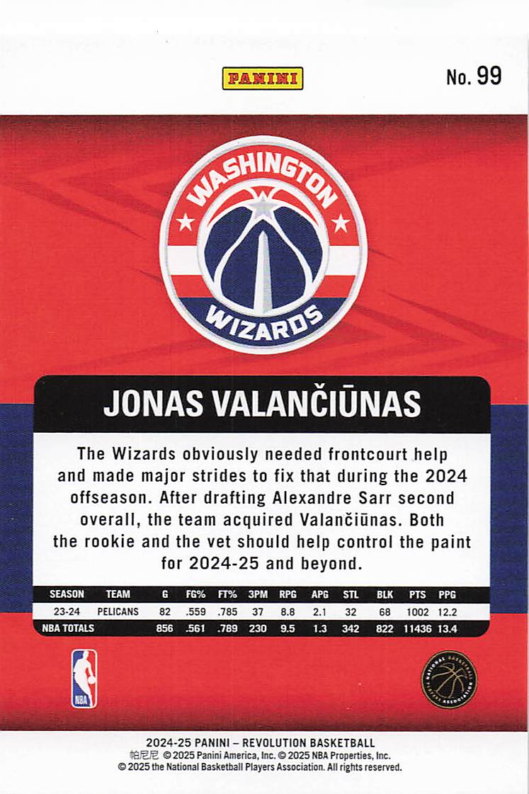 2024-25 Panini Revolution Basketball Jonas Valanciunas #99