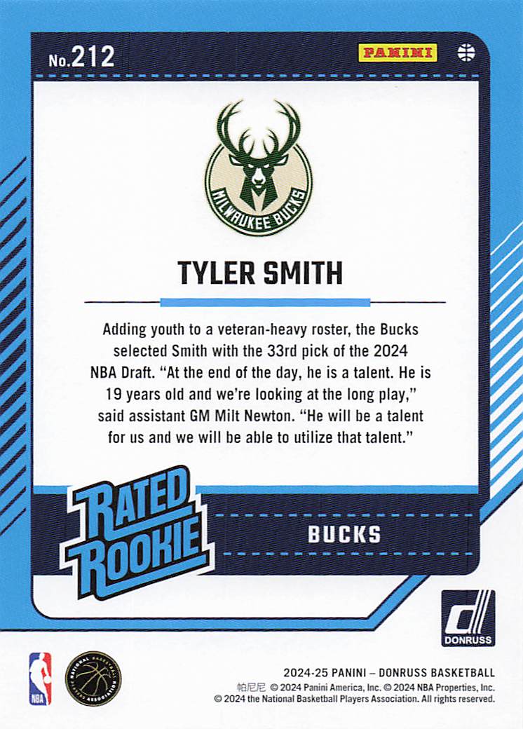 2024-25 Donruss Basketball Tyler Smith #212 Rookie