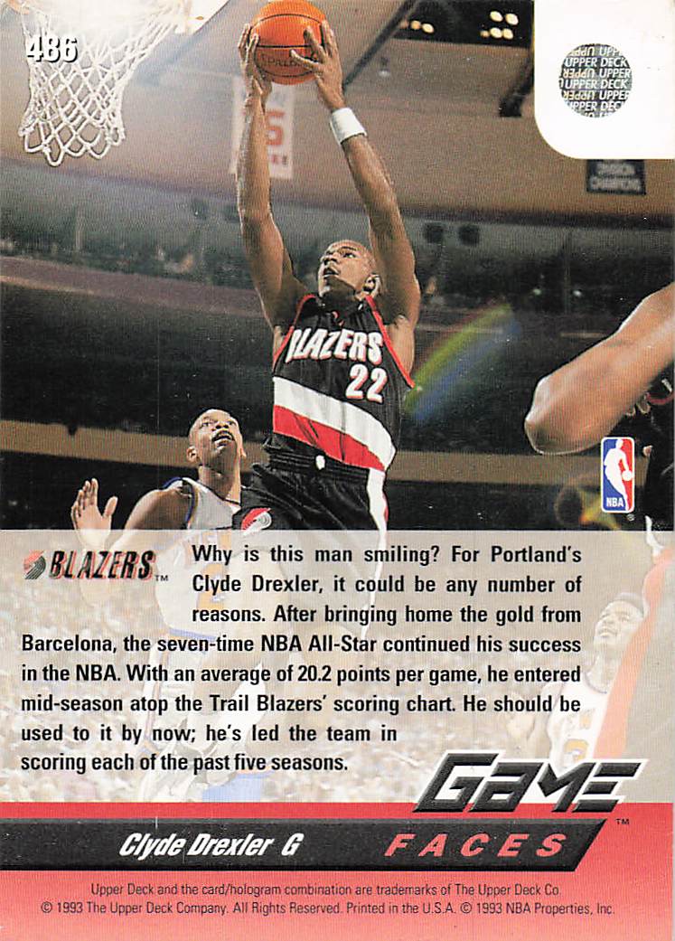 1992-93 Upper Deck Basketball Clyde Drexler #486