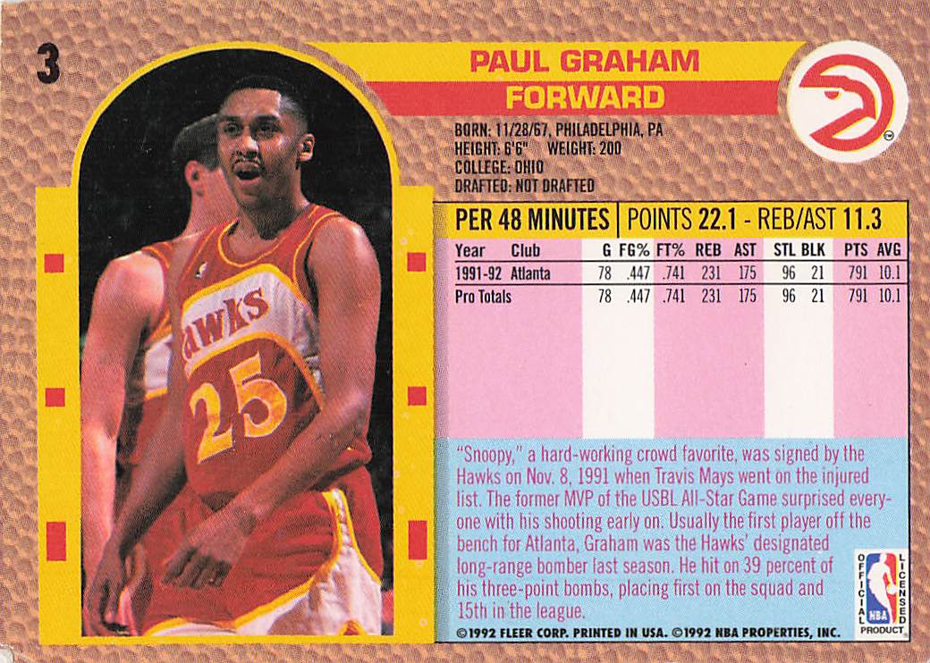 1992-93 Fleer Basketball Paul Graham #3
