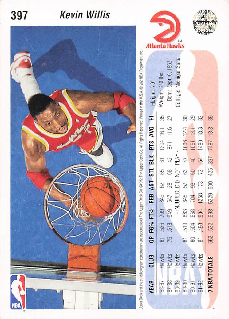 1992-93 Upper Deck Basketball Kevin Willis #397