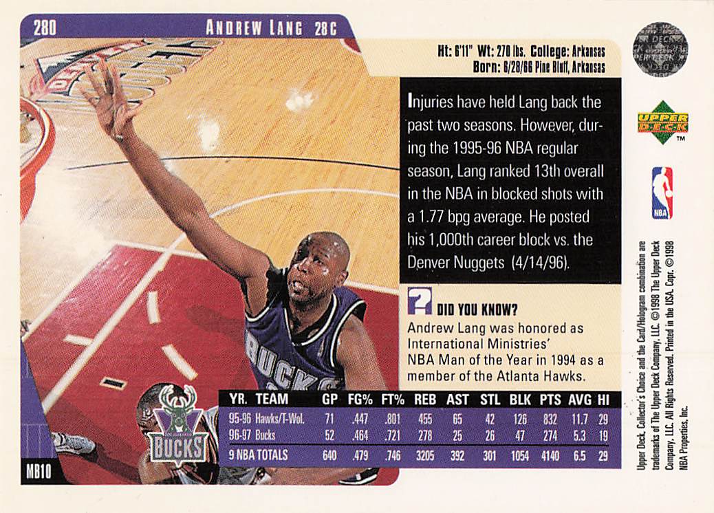 1997-98 Collector's Choice Basketball Andrew Lang #280