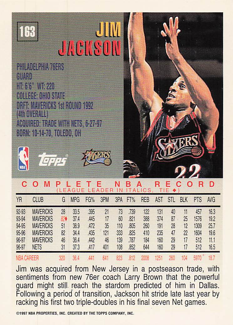 1997-98 Topps Basketball Jim Jackson #163