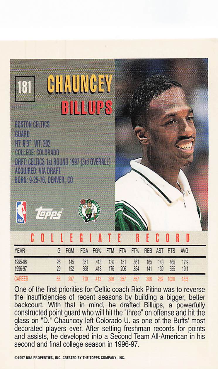 1997-98 Topps Basketball Chauncey Billups #181 Rookie