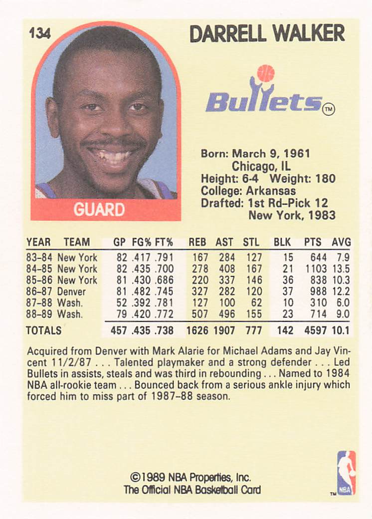 1989-90 Hoops Basketball Darrell Walker #134