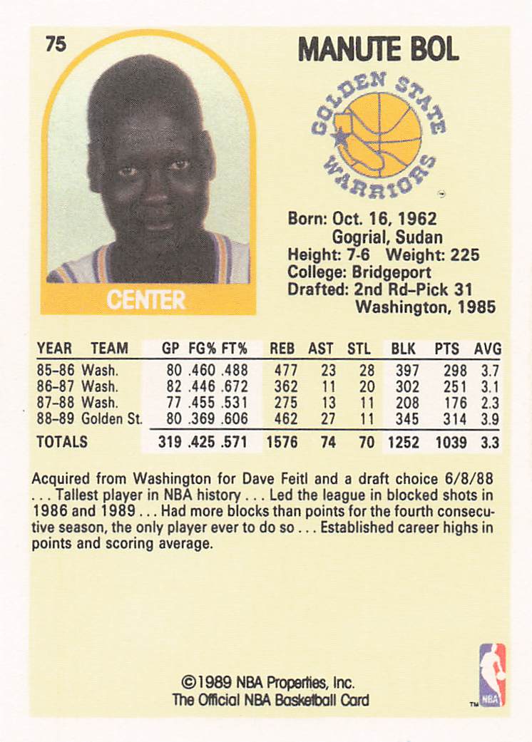 1989-90 Hoops Superstars Basketball Manute Bol #33