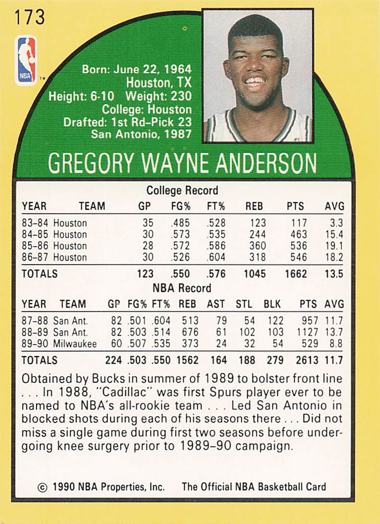1990-91 Hoops Basketball Greg Anderson #173