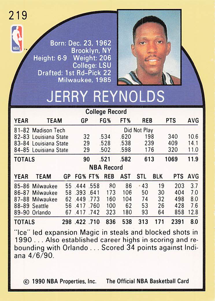 1990-91 Hoops Basketball Jerry Reynolds #219