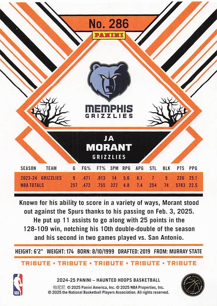 2024-25 Hoops Haunted Hoops Basketball Holo Webs Ja Morant #286