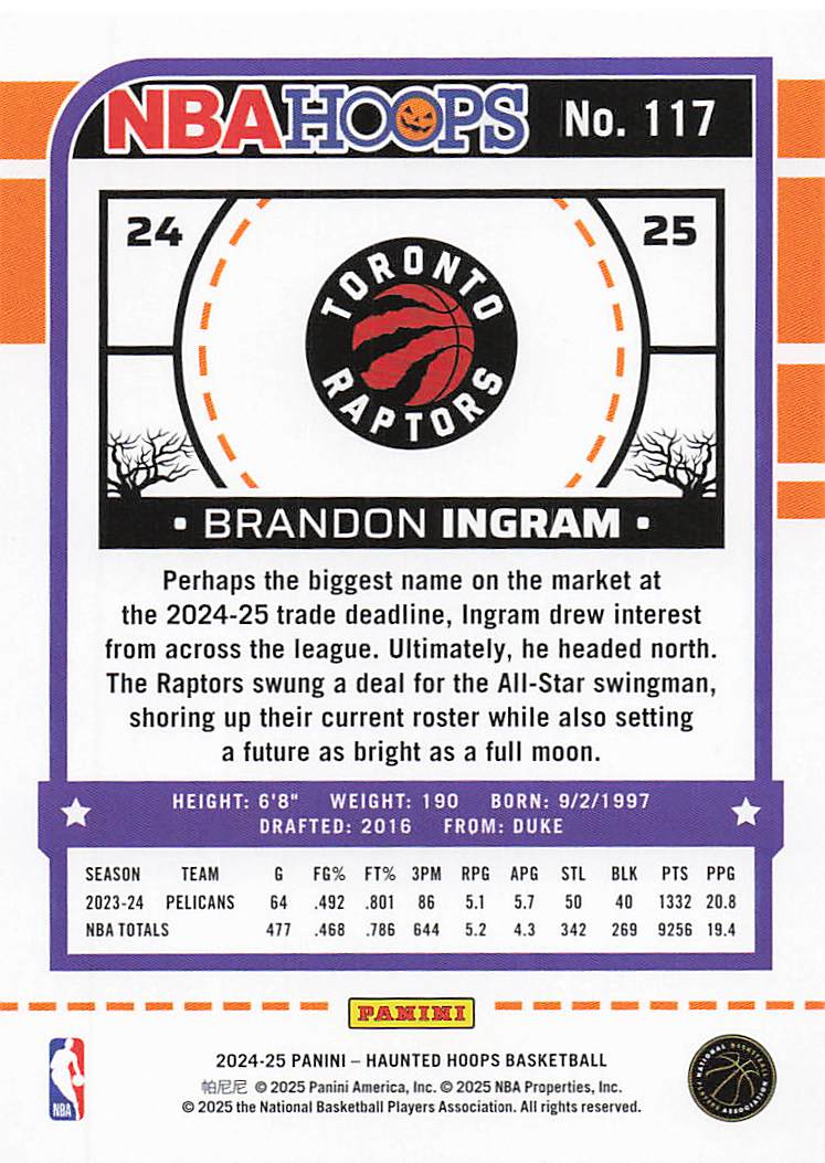 2024-25 Hoops Haunted Hoops Basketball Brandon Ingram #117