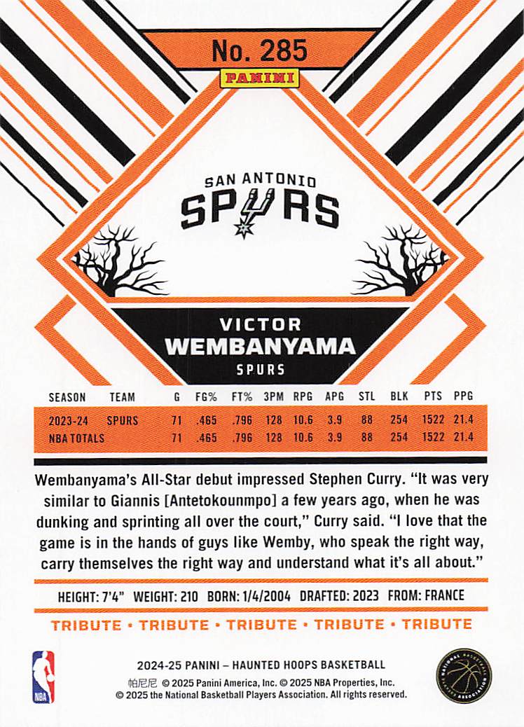 2024-25 Hoops Haunted Hoops Basketball Slime Victor Wembanyama #285