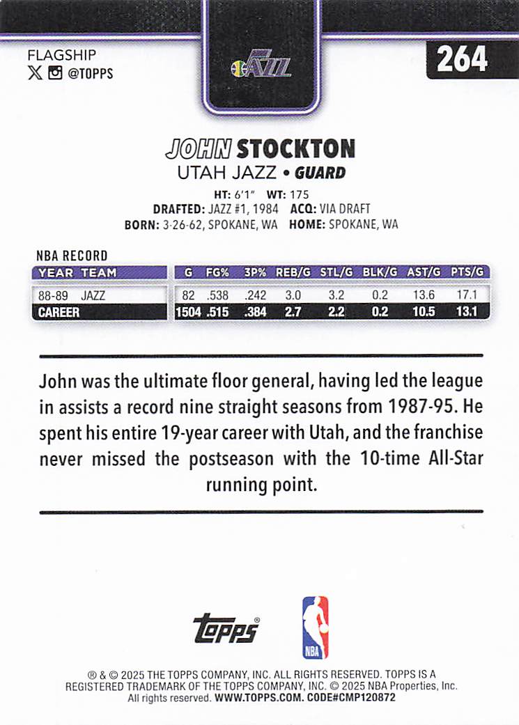 2025-26 Topps Basketball John Stockton #264