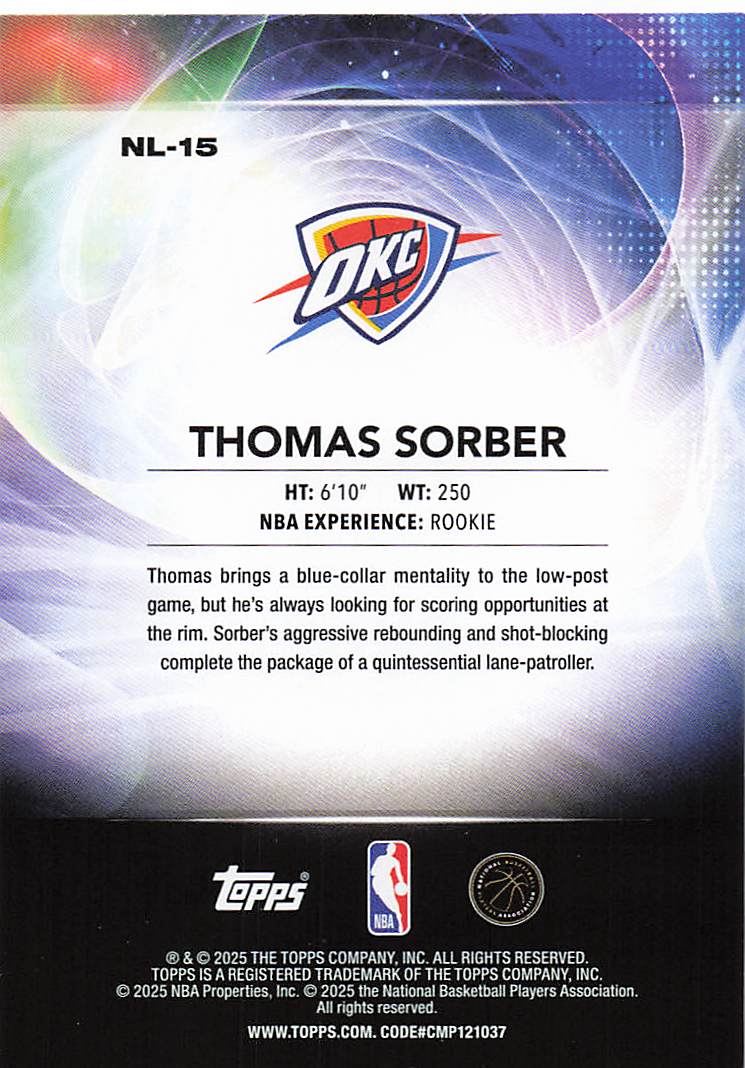 2025-26 Topps Basketball No Limit Thomas Sorber #NL-15