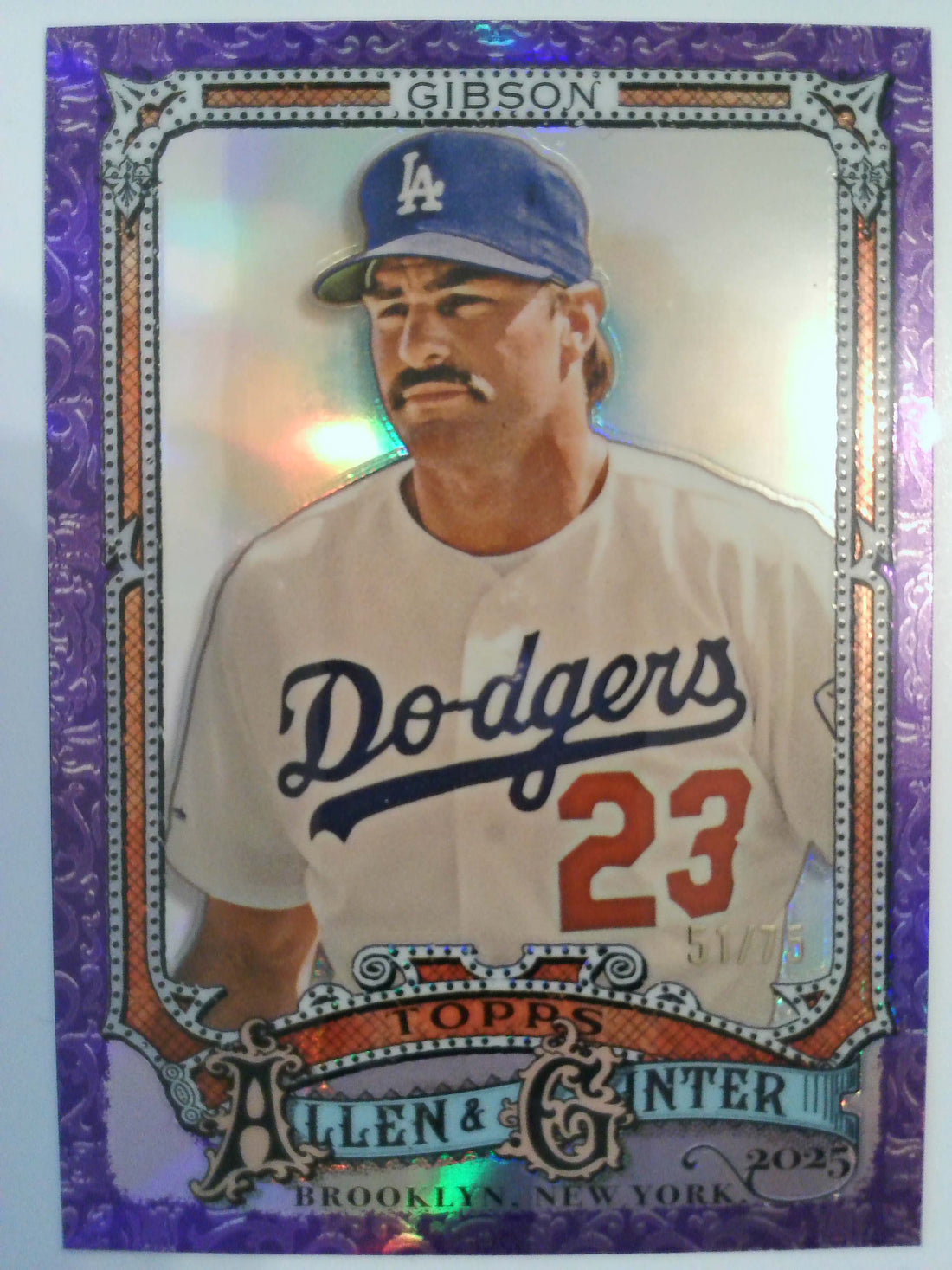 2025 Topps Allen & Ginter Chrome Purple Refractor Baseball 51/75 Kirk Gibson #17