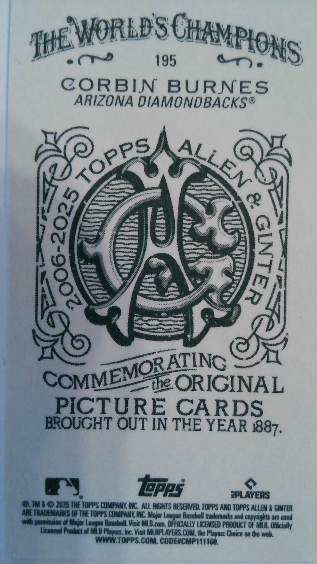 2025 Topps Allen & Ginter Baseball Mini Allen & Ginter Back Corbin Burnes #195